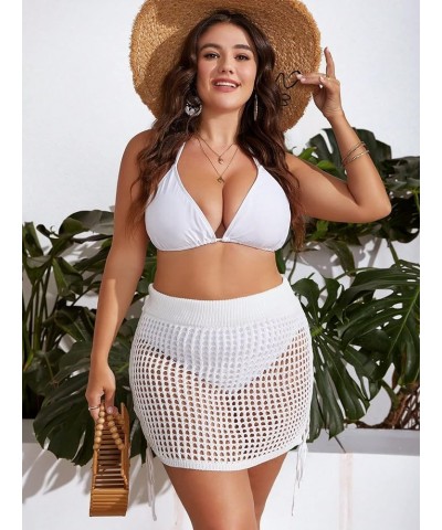 Women's Crochet Drawstring Knitted High Waisted Swimsuit Mini Cover Up Beach Skirt Plus White a $14.40 Swimsuits