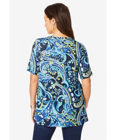 Women's Plus Size Cutout Swing Tunic Navy Painterly Paisley $24.57 Tops