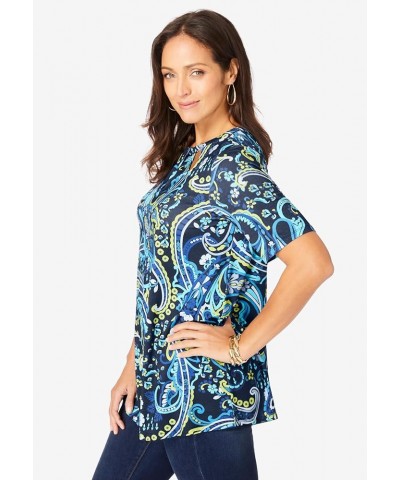 Women's Plus Size Cutout Swing Tunic Navy Painterly Paisley $24.57 Tops