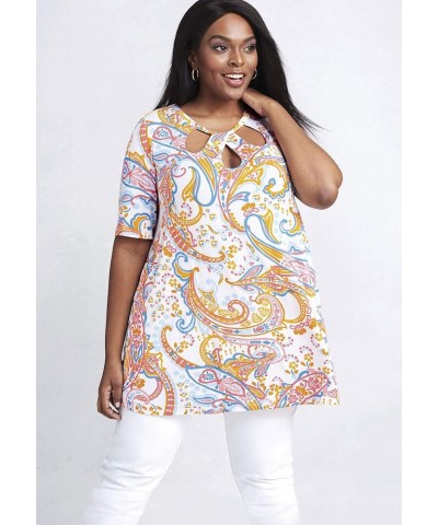 Women's Plus Size Cutout Swing Tunic Navy Painterly Paisley $24.57 Tops