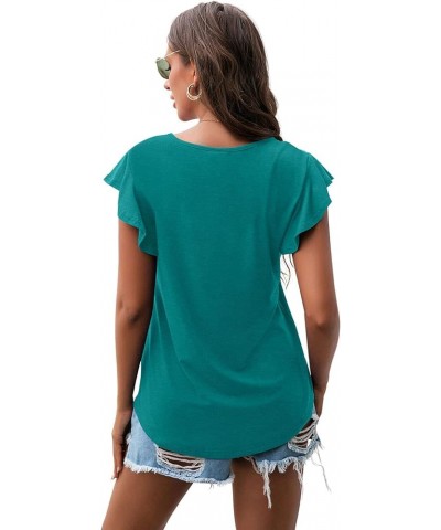 Women's Tops Summer Casual Ruffle Short Sleeves Knit Shirts Round Neck Tunic Top for Women 2024 Fashion Trend Blue Green $12....