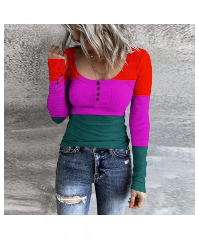 Tops for Women Long Sleeve Cute Pattern Undershirt Boat Neck Color Matching Crochet Striped Womens Blouses Q-58 Hot Pink $7.6...