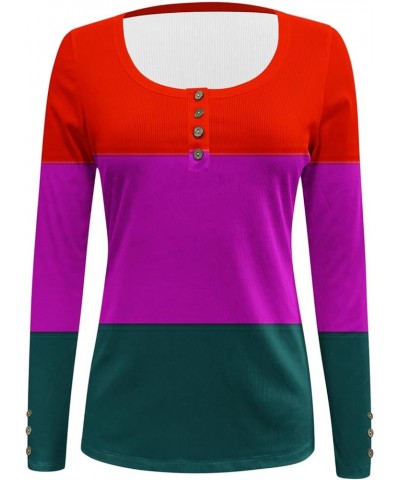 Tops for Women Long Sleeve Cute Pattern Undershirt Boat Neck Color Matching Crochet Striped Womens Blouses Q-58 Hot Pink $7.6...