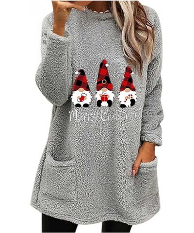 Women's Merry Christmas Sherpa Fleece Sweatshirts Cute Gnomes Print Shirts Long Sleeve Warm Winter Xmas Tops 2023 3 Gray $10....