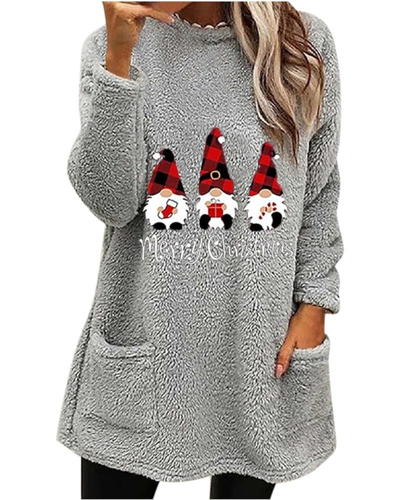 Women's Merry Christmas Sherpa Fleece Sweatshirts Cute Gnomes Print Shirts Long Sleeve Warm Winter Xmas Tops 2023 3 Gray $10....