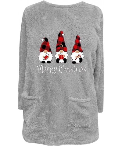 Women's Merry Christmas Sherpa Fleece Sweatshirts Cute Gnomes Print Shirts Long Sleeve Warm Winter Xmas Tops 2023 3 Gray $10....