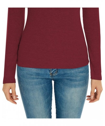 Women's Long Sleeve Henley T Shirts Ribbed Knit Shirts Button Down Slim Fit Tops Scoop Neck T-Shirts Red $13.49 Tops