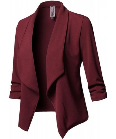 Women's Fitted Cardigan Blazer Long Sleeve Top Fashion Short Spring Casual Business Open Front Burgundy $15.65 Sweaters