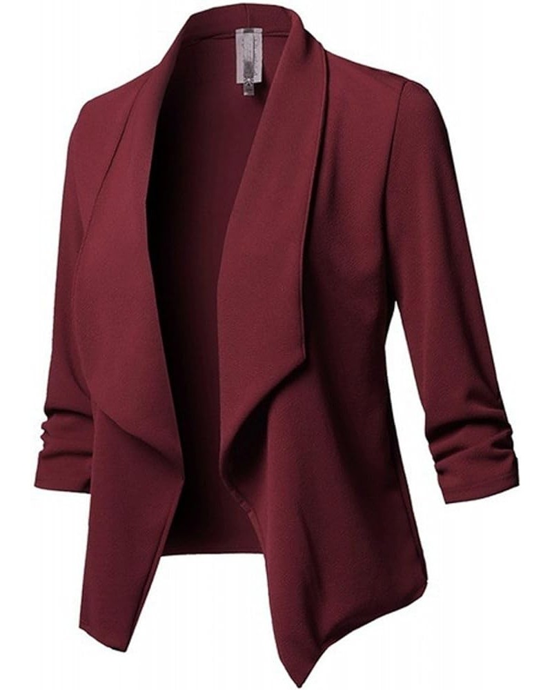 Women's Fitted Cardigan Blazer Long Sleeve Top Fashion Short Spring Casual Business Open Front Burgundy $15.65 Sweaters