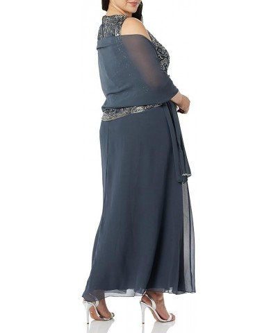 Women's Embellished Top Mock 2 Piece Dress with Scarf Grey Multi $44.60 Accessories