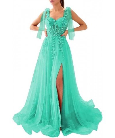 Tulle Long Prom Dresses 2024 with Train for Women Elegant Sweetheart Neck Formal Evening Gown Turquoise $37.80 Dresses