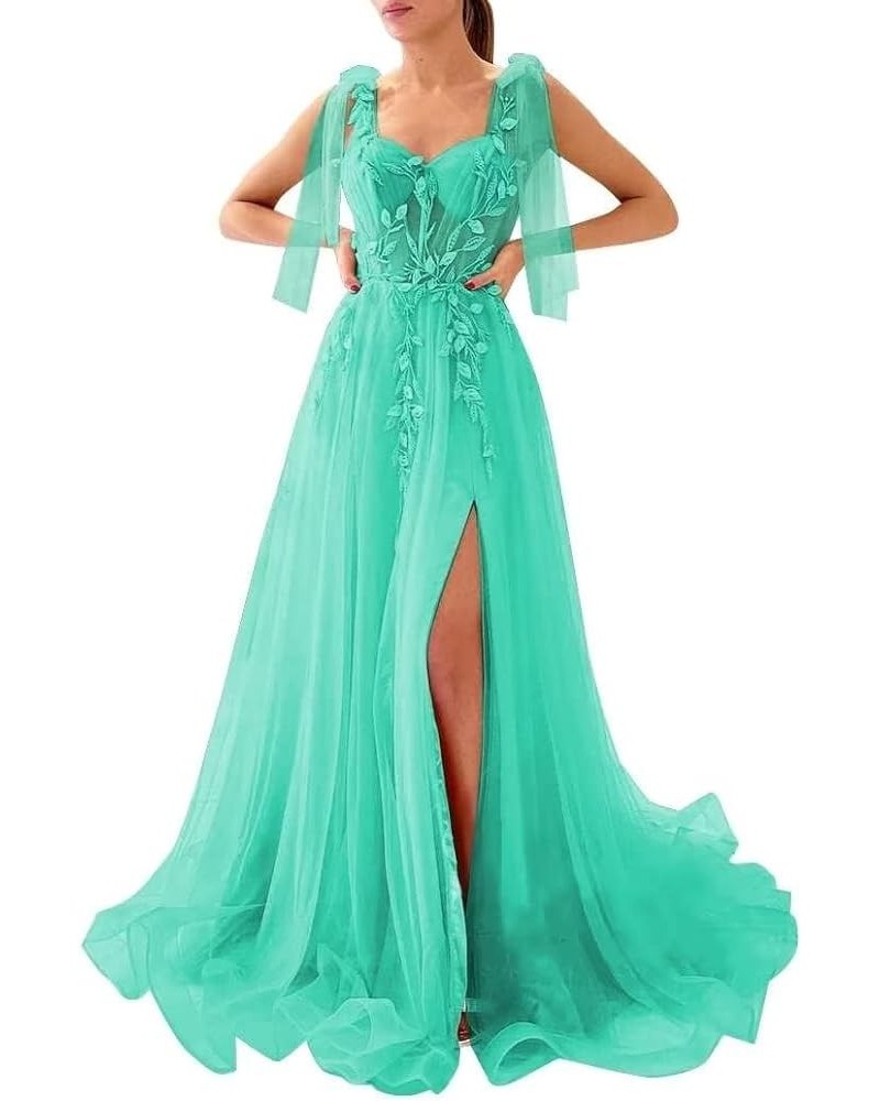 Tulle Long Prom Dresses 2024 with Train for Women Elegant Sweetheart Neck Formal Evening Gown Turquoise $37.80 Dresses