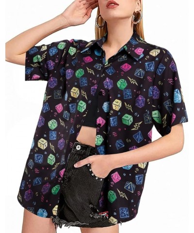 Womens Hawaiian Shirts Dungeons and Dragons Shirt Cool DND Dice Print Shirt Casual Button Down Short Sleeve Blouse Black $11....