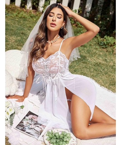 Women Lace Lingerie Babydoll Dress Strap Chemise Sleepwear Sexy Nighty S-XXL White $12.46 Lingerie