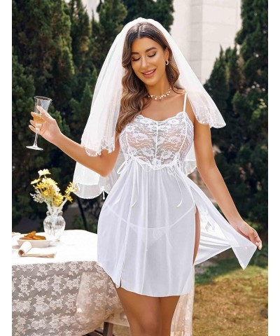 Women Lace Lingerie Babydoll Dress Strap Chemise Sleepwear Sexy Nighty S-XXL White $12.46 Lingerie