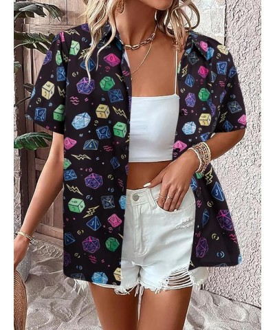 Womens Hawaiian Shirts Dungeons and Dragons Shirt Cool DND Dice Print Shirt Casual Button Down Short Sleeve Blouse Black $11....