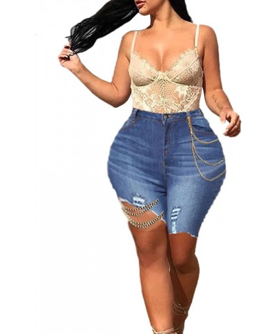 Women's High Waisted Chain Ripped Capris Jeans Distressed Skinny Denim Shorts Sexy Party Clubwear Streetwear A-dark Blue $10....