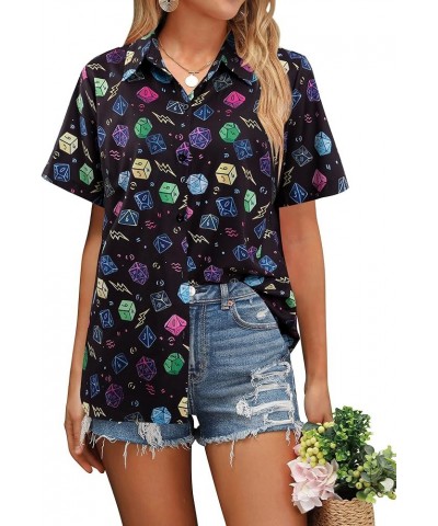 Womens Hawaiian Shirts Dungeons and Dragons Shirt Cool DND Dice Print Shirt Casual Button Down Short Sleeve Blouse Black $11....