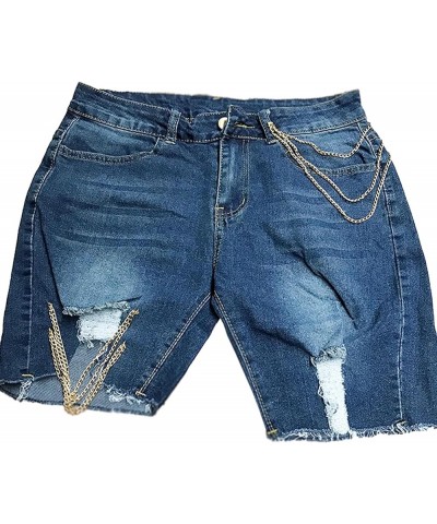 Women's High Waisted Chain Ripped Capris Jeans Distressed Skinny Denim Shorts Sexy Party Clubwear Streetwear A-dark Blue $10....