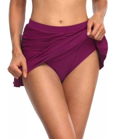 Women's Ruffle Swim Skirt Shirred Tummy Control Skirted Bikini Bottom High Waisted Swim Bottom Amaranth $13.12 Swimsuits