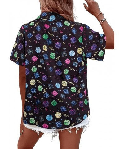 Womens Hawaiian Shirts Dungeons and Dragons Shirt Cool DND Dice Print Shirt Casual Button Down Short Sleeve Blouse Black $11....