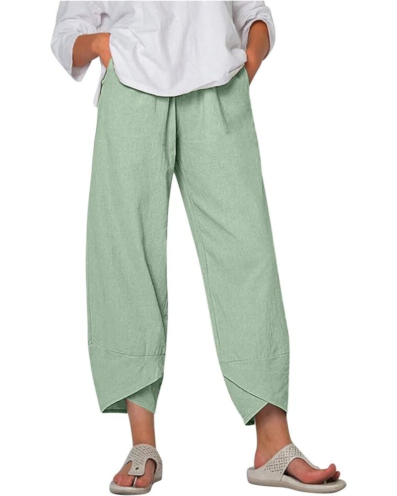 Pants for Women Trendy Women's Linen Pants Plus Size Loose Palazzo Plus Size Pants Cotton Beach Linen Pants Z5-mint Green $9....