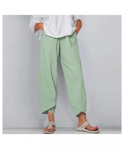 Pants for Women Trendy Women's Linen Pants Plus Size Loose Palazzo Plus Size Pants Cotton Beach Linen Pants Z5-mint Green $9....