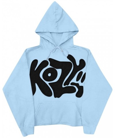 Women KOZY Letter Printed Pullover Hoodie Long Sleeved Solid Color Coat Blouse Casual Loose Top 2024 Fashion Sky Blue $8.79 H...