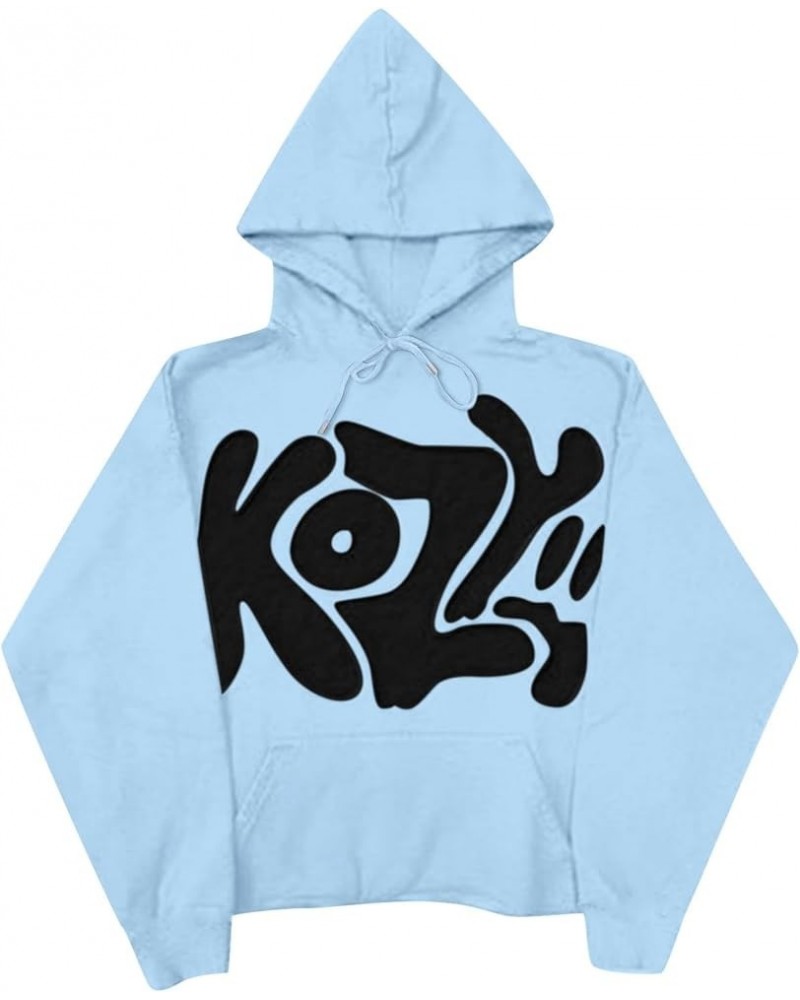 Women KOZY Letter Printed Pullover Hoodie Long Sleeved Solid Color Coat Blouse Casual Loose Top 2024 Fashion Sky Blue $8.79 H...