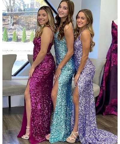 Women's Sequin One Shoulder Prom Dresses 2024 Mermaid Evening Gowns Long Formal Dress with Slit Peacock $37.50 Dresses