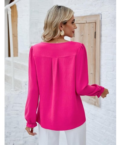 Womens Tops Dressy Casual Long Sleeve Shirts V Neck Chiffon Blouses Fall Clothes 2024 Solid Color Hot Pink $15.04 Blouses