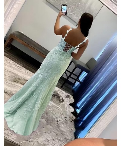 Lace Appliques Prom Dresses for Women Tulle Mermaid Bodycon Formal Evening Dress with Slit BD432 Teal $41.40 Dresses