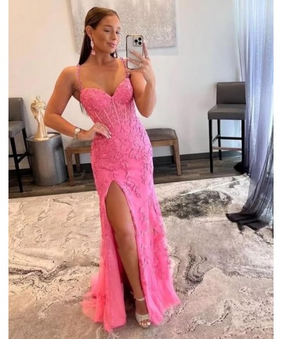 Lace Appliques Prom Dresses for Women Tulle Mermaid Bodycon Formal Evening Dress with Slit BD432 Teal $41.40 Dresses