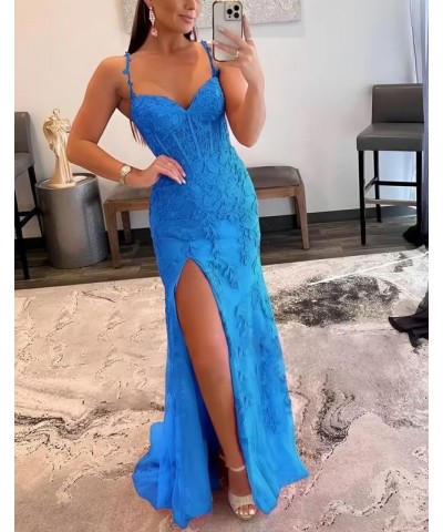 Lace Appliques Prom Dresses for Women Tulle Mermaid Bodycon Formal Evening Dress with Slit BD432 Teal $41.40 Dresses