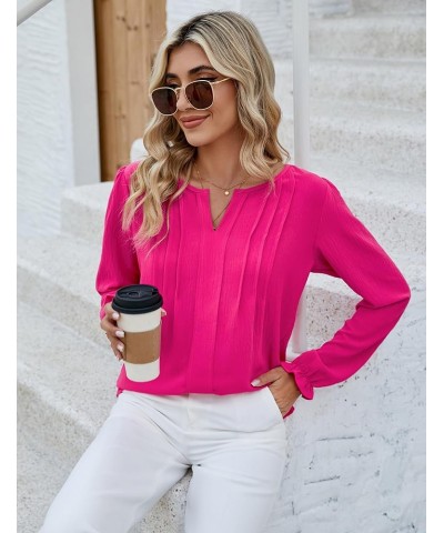 Womens Tops Dressy Casual Long Sleeve Shirts V Neck Chiffon Blouses Fall Clothes 2024 Solid Color Hot Pink $15.04 Blouses