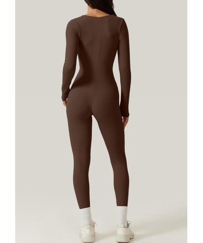 Womens Sexy Square Neck Long Sleeve Full Length Leggings Bodycon Stretch Jumpsuit Long Sleeve Brown $20.51 Jumpsuits