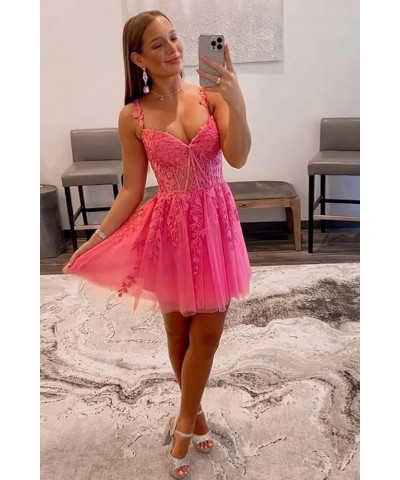 Rhinestone Lace Applique Homecoming Dresses 2024 Illusion Floral Tulle Short Prom Dress SYYS349 Ocean $30.34 Dresses