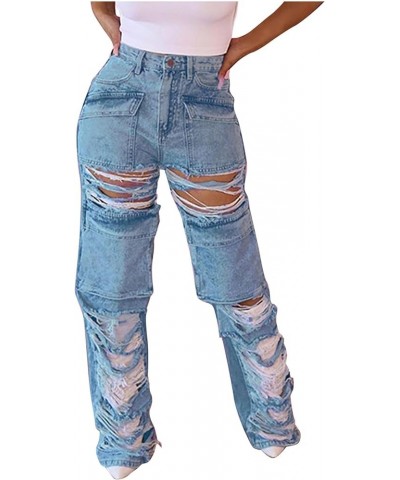 Womens Ripped Jeans, Distressed High Waisted Jeans for Women Trendy Wide Straight Leg Y2k Pants Destroyed Denim Pants 02 Ligh...