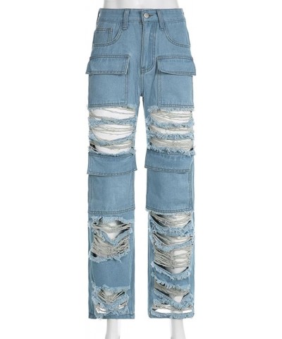 Womens Ripped Jeans, Distressed High Waisted Jeans for Women Trendy Wide Straight Leg Y2k Pants Destroyed Denim Pants 02 Ligh...