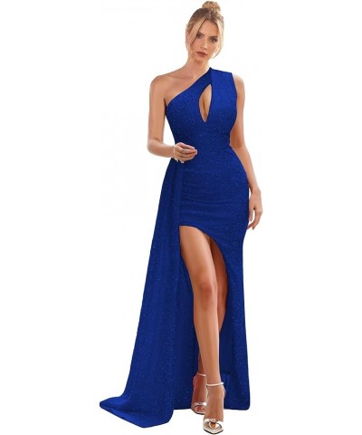 Mermaid Sequin Prom Dresses Long One Shoulder Evening Gowns with Slit Tight Formal Party Dresses with Tail Royal Blue $41.84 ...