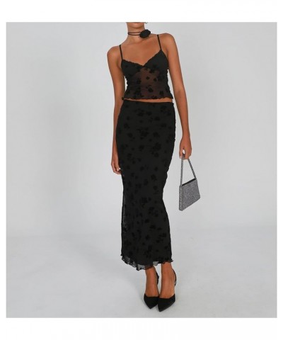 Women Y2K 2 Piece Long Skirt Set Lace Up Back Tank Tops Tie Up High Waist Long Skirt Split Maxi Skirts Outfits 6-black $13.19...