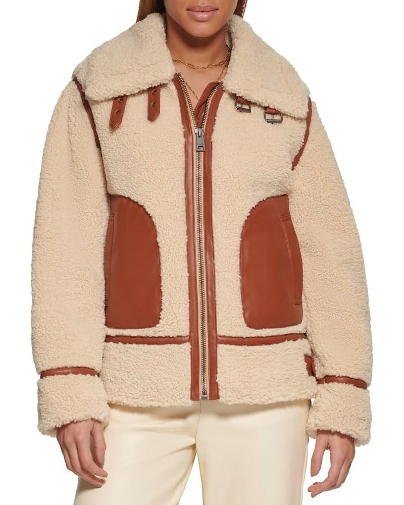 Women's Sherpa Moto Jacket (Standard & Plus Sizes) Sand $23.75 Jackets