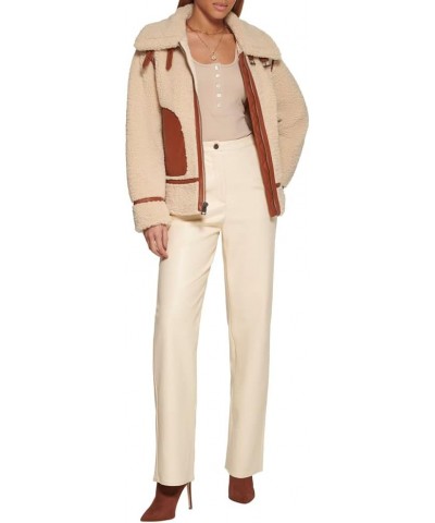 Women's Sherpa Moto Jacket (Standard & Plus Sizes) Sand $23.75 Jackets