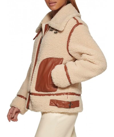 Women's Sherpa Moto Jacket (Standard & Plus Sizes) Sand $23.75 Jackets