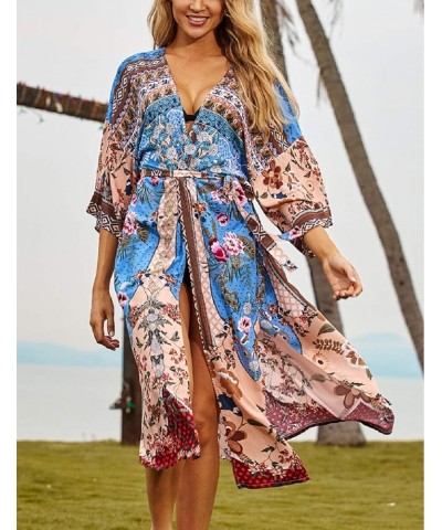 Womens Chiffon/Rayon Beach Blouses Kimono Cardigan Long Bikini Cover Up Floral Print 2 $20.40 Swimsuits