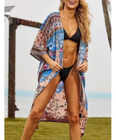 Womens Chiffon/Rayon Beach Blouses Kimono Cardigan Long Bikini Cover Up Floral Print 2 $20.40 Swimsuits