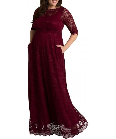 Women’s Plus Size Leona Lace Gown, Maxi Dress Formal Evening Ball Gown with Side Pockets for Wedding Guest Pinot Noir $76.89 ...