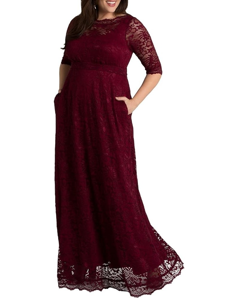 Women’s Plus Size Leona Lace Gown, Maxi Dress Formal Evening Ball Gown with Side Pockets for Wedding Guest Pinot Noir $76.89 ...