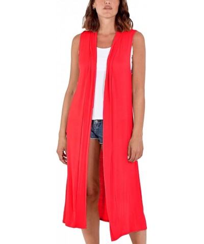 Woman's Open Front Sleeveless Maxi Long Length Boyfriend Cardigan Ladies Plain Blazer Duster Jacket US 8-22 Red $11.95 Sweaters