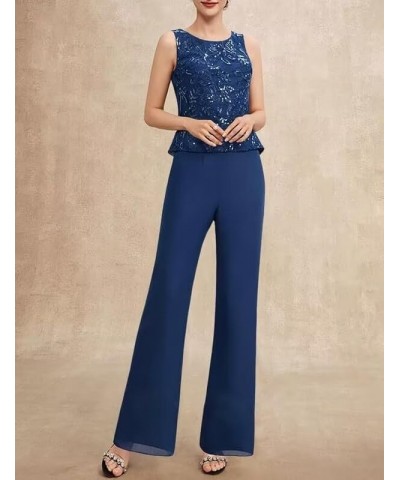 Long Sleeves Mother of The Bride Pant Suits for Wedding with Jacket 3 PCs Chiffon Appliques Formal Pant Suits for Women Sky B...